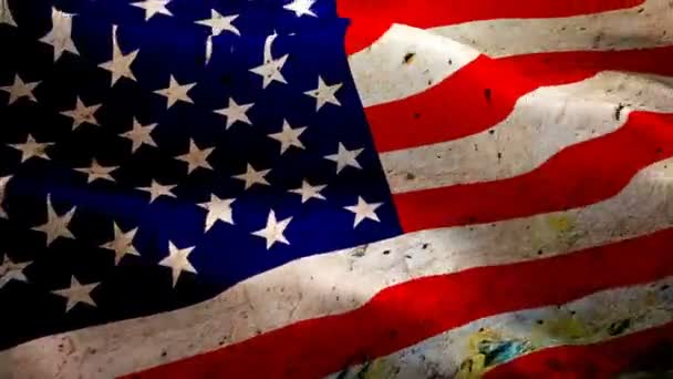 Grunge Amerikaanse Vlag Video Zwaaiende Wind Realistische Vlag Achtergrond Van — Stockvideo