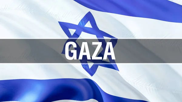 Gaza on Israel flag. 3D rendering Waving flag design. Israeli fl