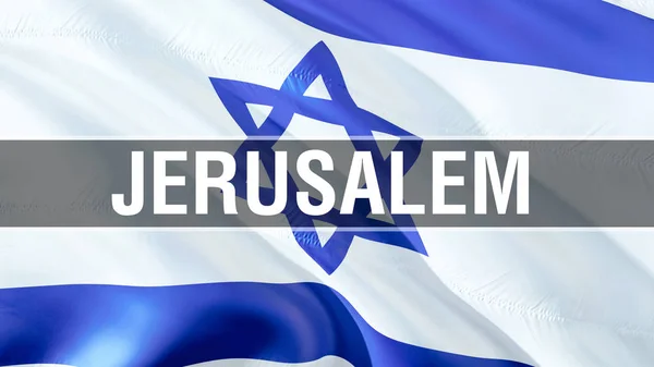 Jeruzalem op Israël vlag. 3D rendering zwaaiende vlag ontwerp. Israe — Stockfoto