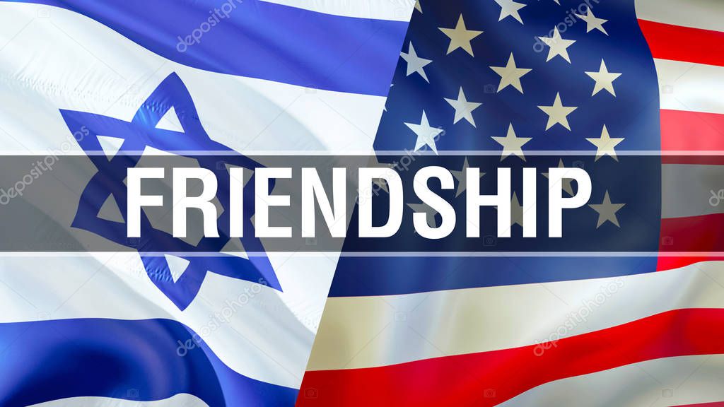 Friendship on USA and Israel flags. 3D rendering Waving flag des