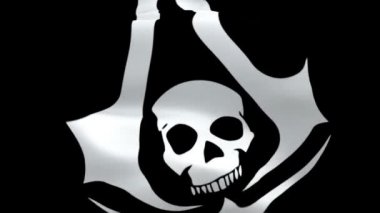 Assassin Creed bayrak video rüzgarda sallayarak. Gerçekçi Creed siyah Bayrak arka plan. Assassin Creed Flag Looping Closeup 1080p Full Hd 1920x1080 görüntüleri. Assassin Creed Korsan ülke bayrakları / Hd bayrakları
