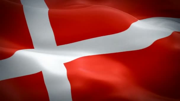 丹麦国旗视频在风中飘扬 逼真的丹麦国旗背景 循环特写 1080P 全高清 1920X1080 — 图库视频影像