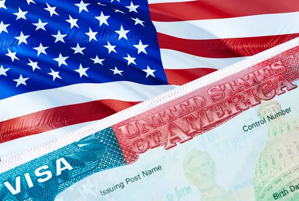 American Visa in the passport, 3D rendering. Closeup Visa to The