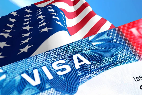 USA visa document close up, 3D rendering. Passport visa on Usa A