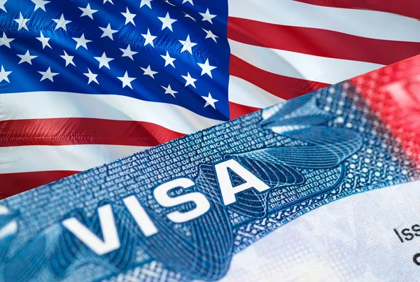 United States of America Visa Document, with USA flag in backgro