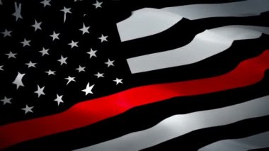 İtfaiyeci Memorial Usa. Abd Acil Servis. İnce Kırmızı Çizgi Abd Bayrağı. Cesur erkek ve kadın itfaiyecileri temsil eden ince kırmızı çizgili siyah beyaz Abd bayrağı tasarımı 1080p Full Hd 
