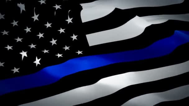 Thin Blue Line Police Flag Closeup 1080P Full 1920X1080 Thin — Stock Video