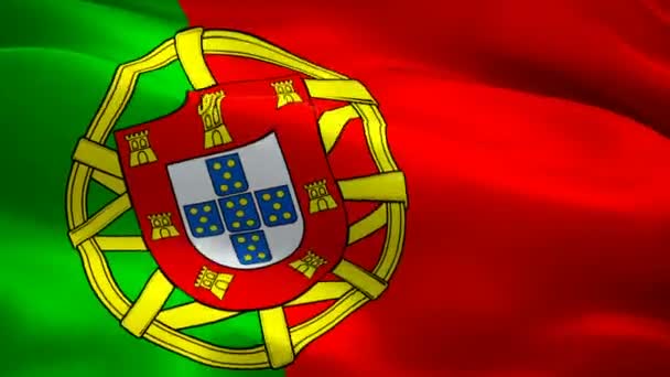 Bandeira Portuguesa Acenando Imagens Vídeo Vento Full Fundo Realista Bandeira — Vídeo de Stock