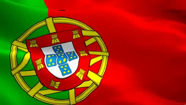 Bandeira Portuguesa Closeup 1080P Full 1920X1080 Vídeo Acenando Vento Bandeira — Vídeo de Stock