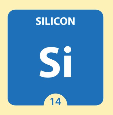 Silikon sembolü. Atom numarası ve atomik tartı ile Sign Silikon