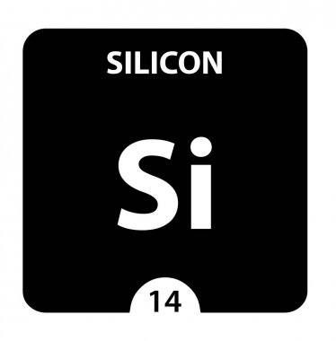 Silikon Si kimyasal elementi. Atomik numarası olan Silikon İşareti. Caner