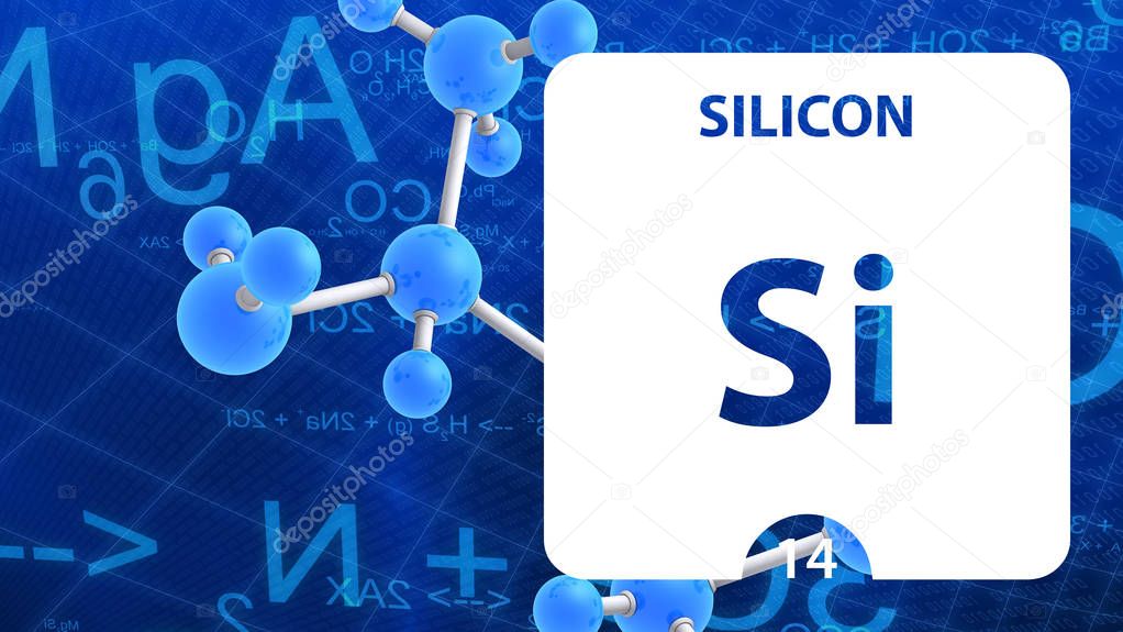 Silicon Si, chemical element sign. 3D rendering isolated on whit