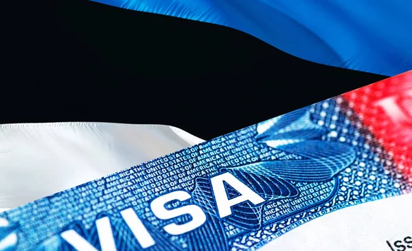 Estonia visa document close up, 3D rendering. Passport visa on E