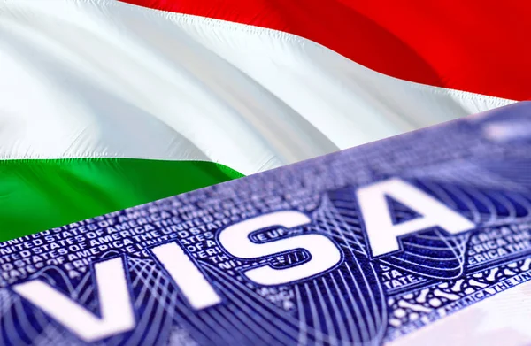 Hungary Visa Document, with Hungary flag in background, 3D rende