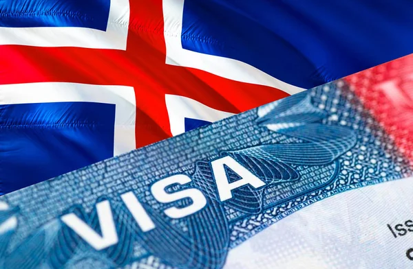 Iceland visa document close up, 3D rendering. Passport visa on I