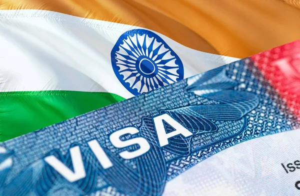 Indian visa document close up, 3D rendering. Passport visa on In