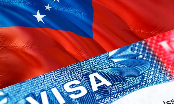 Samoa Visa Document, with Samoa flag in background, 3D rendering