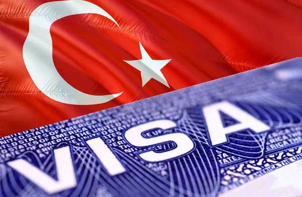 Turkish Visa Document, with Turkish flag in background, 3D rende