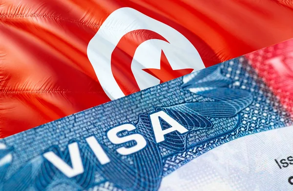 Tunisia visa document close up, 3D rendering. Passport visa on T