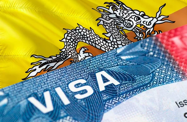 Bhutanese visa document close up, 3D rendering. Passport visa on