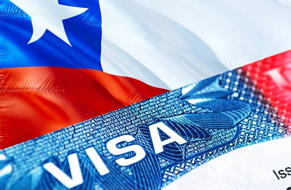 Chili Visa Document, with Chili flag in background, 3D rendering