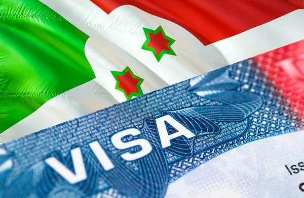 Burundi Visa Document, with Burundi flag in background, 3D rende