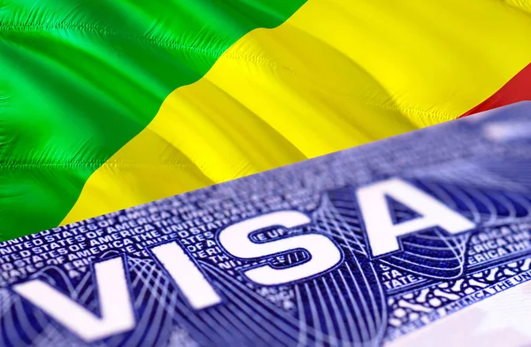 text VISA on Congo visa stamp in passport, 3D rendering. passpor
