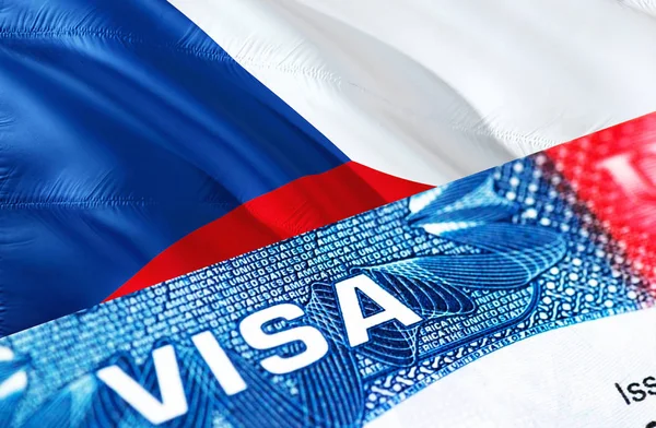 Czechia visa document close up, 3D rendering. Passport visa on C