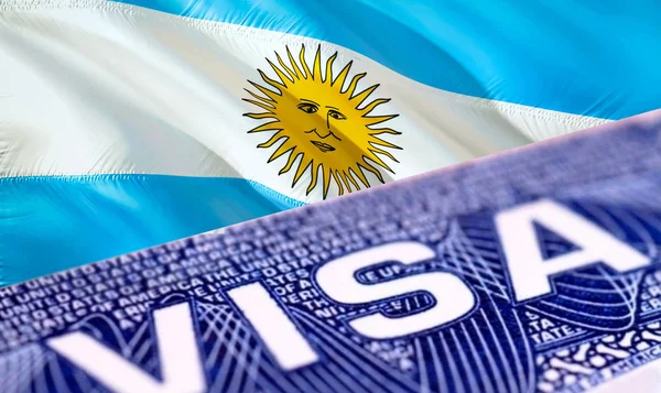 Argentina visa document close up, 3D rendering. Passport visa on