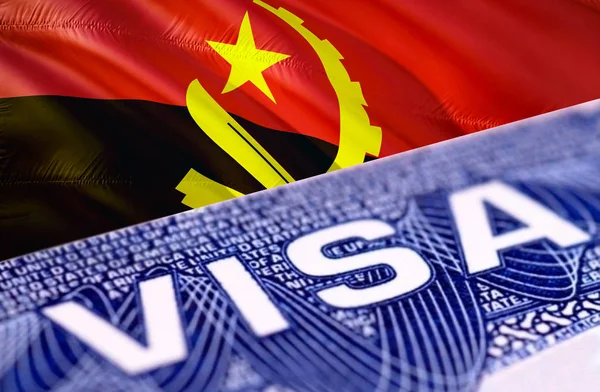 Angola visa document close up, 3D rendering. Passport visa on An