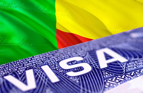 text VISA on Benin visa stamp in passport, 3D rendering. passpor