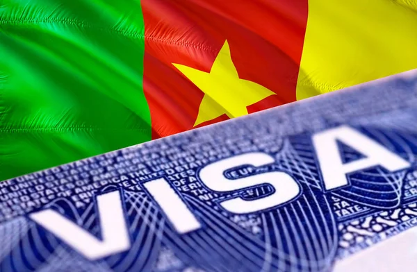 Cameroon visa document close up, 3D rendering. Passport visa on