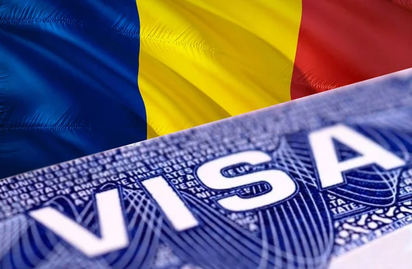 Chad visa document close up, 3D rendering. Passport visa on Chad