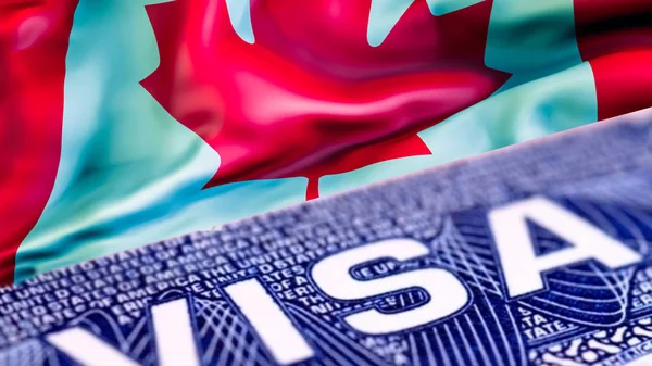 Canada visa document close up, 3D rendering. Passport visa on Ca