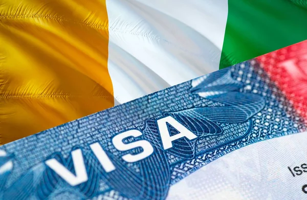 Ivory Coast Visa Document, with Ivory Coast flag in background,