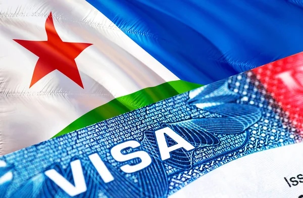 Djibouti visa document close up, 3D rendering. Passport visa on