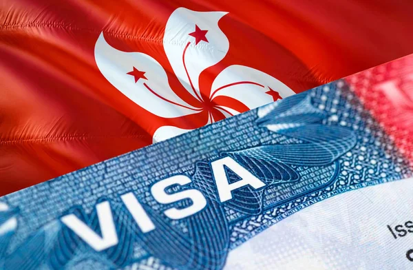Hong Kong visa document close up, 3D rendering. Passport visa on