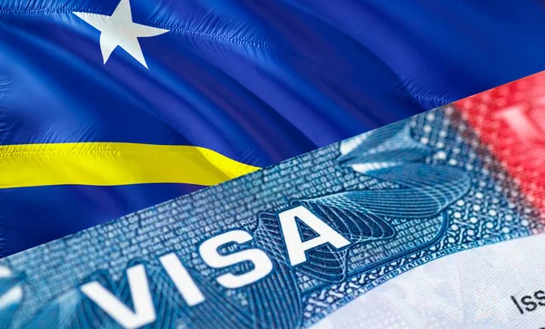 Curacao visa document close up, 3D rendering. Passport visa on C