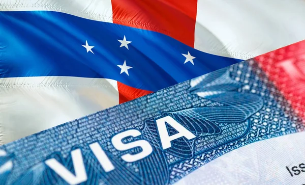 Netherlands Antilles Visa in the passport, 3D rendering. Closeup