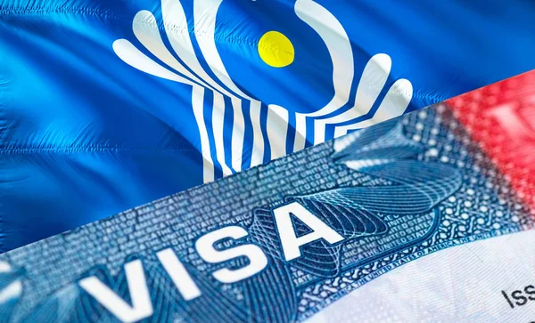 CIS visa document close up, 3D rendering. Passport visa on CIS f