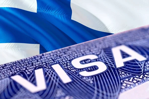 Finland visa document close up, 3D rendering. Passport visa on F