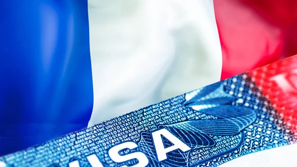 France visa document close up, 3D rendering. Passport visa on Fr