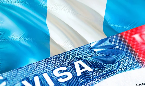 Guatemala Visa Document, with Guatemala flag in background, 3D r