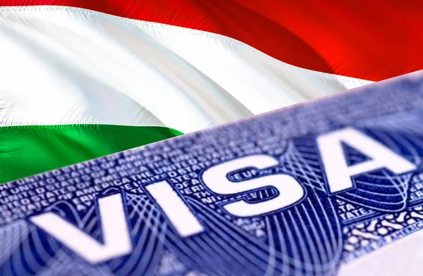 Hungary visa document close up, 3D rendering. Passport visa on H