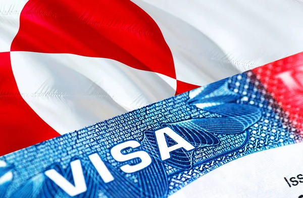 Greenland Visa Document, with Greenland flag in background, 3D r