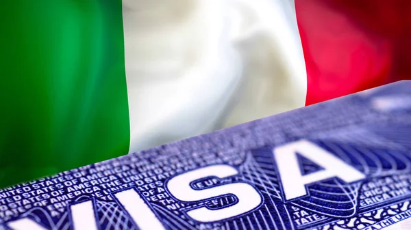 Italy visa document close up, 3D rendering. Passport visa on Ita