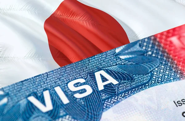 Japanese Visa in the passport, 3D rendering. Closeup Visa to The