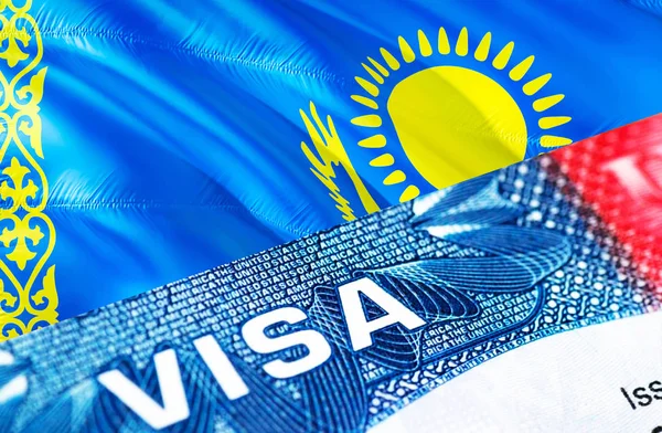 Kazakhstan visa document close up, 3D rendering. Passport visa o