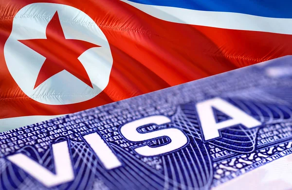 North Korea visa document close up, 3D rendering. Passport visa