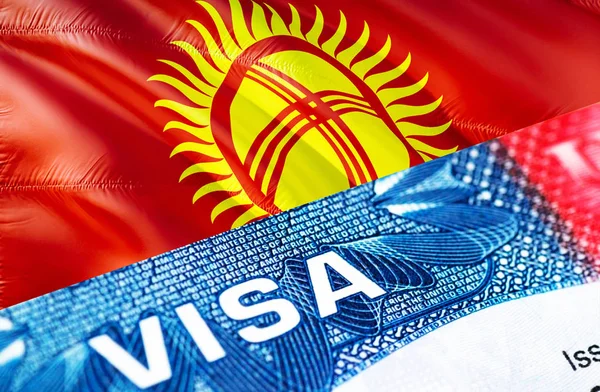 Kyrgyzstan visa document close up, 3D rendering. Passport visa o